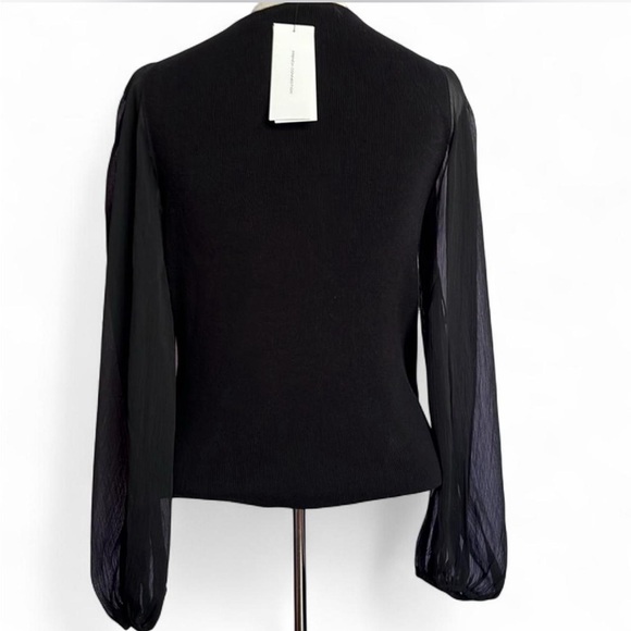$118 French Connection Black Sheer Sleeve Wrap Blouse - Picture 2 of 7